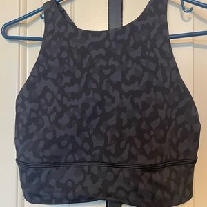 Lululemon size 6 camouflage sports bra black gray Camo deep coal Multi high neck